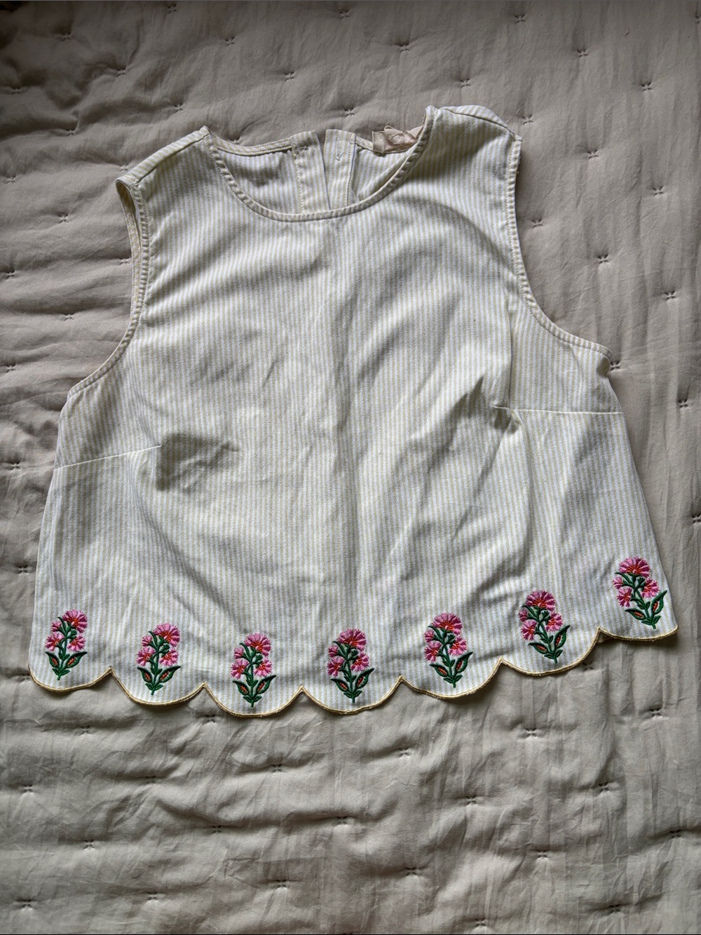 Peach Love California Cream Tank strips with Pink Floral Embroidery
